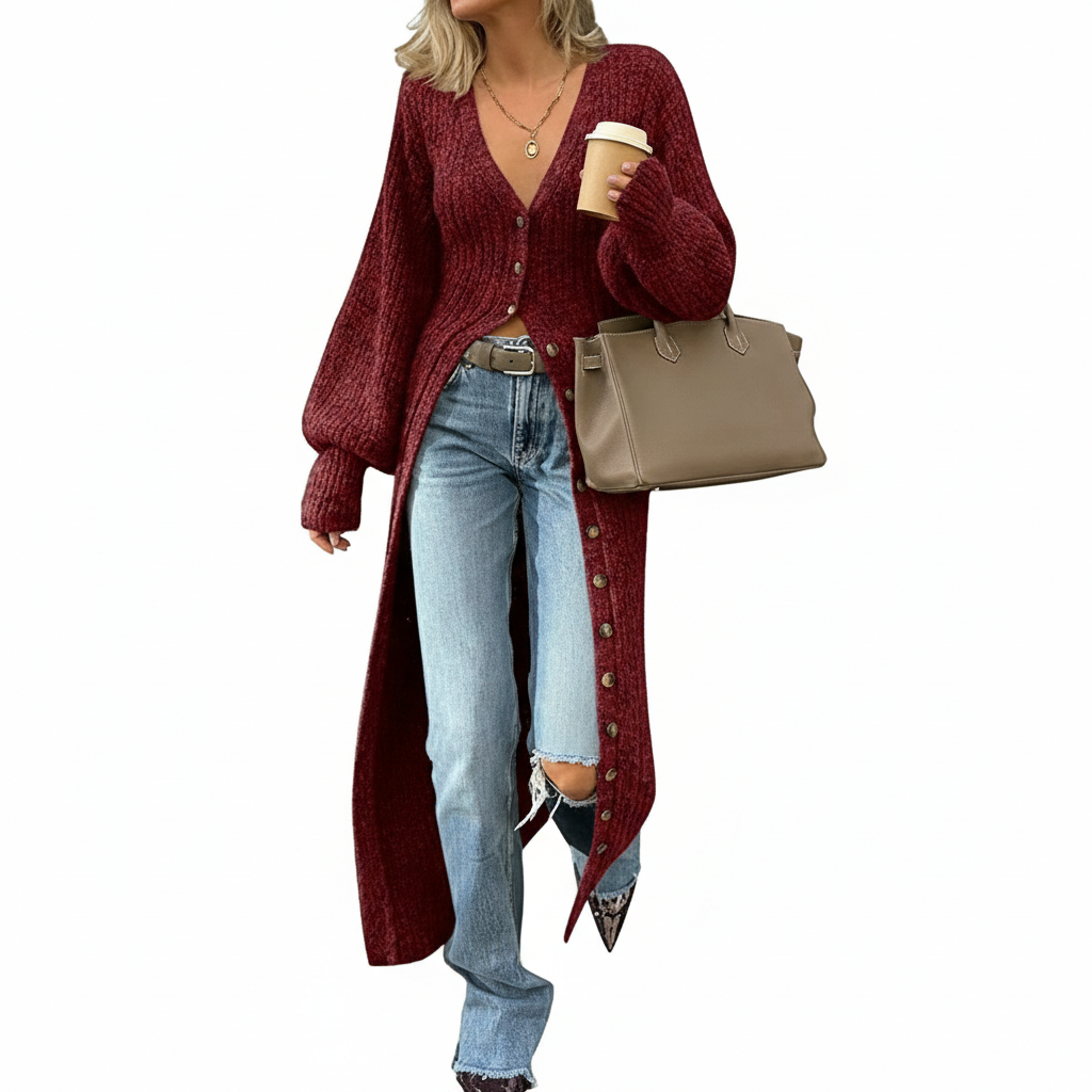 Long Sleeve Button Front Chunky Style Knit Cardigan Sweater Coat - Image 22