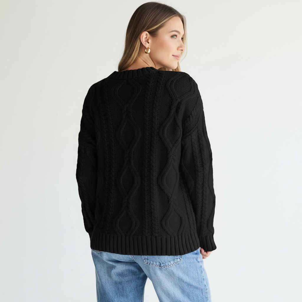 Oversized Cable Knit Sweater Crewneck Cozy Fall Pullover Top For Women - Image 6