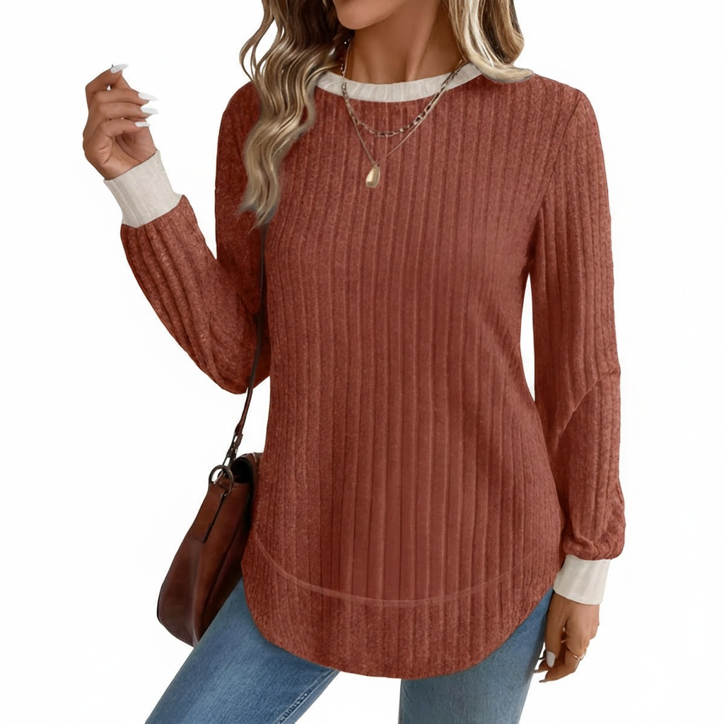 Dressy Long Sleeve Tunic Sweater With Curved Hem And Loose Fit For Women - Image 20