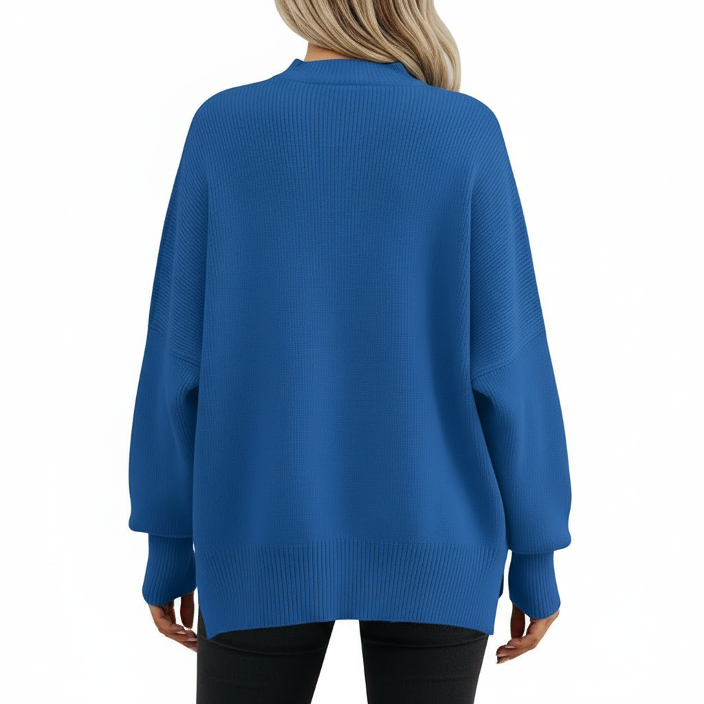 Oversized Batwing Knit Side Slit Pullover Sweater For Women - Image 4
