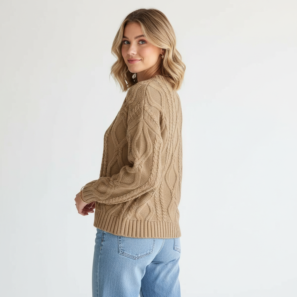 Oversized Cable Knit Sweater Crewneck Cozy Fall Pullover Top For Women - Image 16