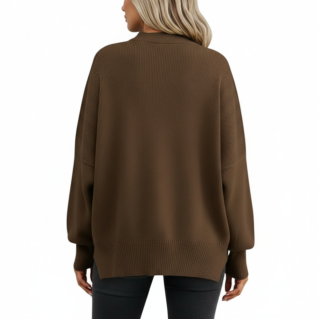 Oversized Batwing Knit Side Slit Pullover Sweater For Women - Image 6