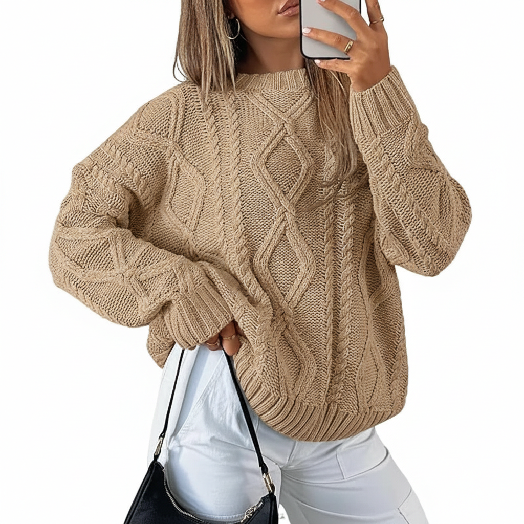 Oversized Cable Knit Sweater Crewneck Cozy Fall Pullover Top For Women - Image 15
