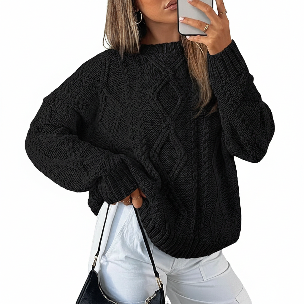 Oversized Cable Knit Sweater Crewneck Cozy Fall Pullover Top For Women - Image 5