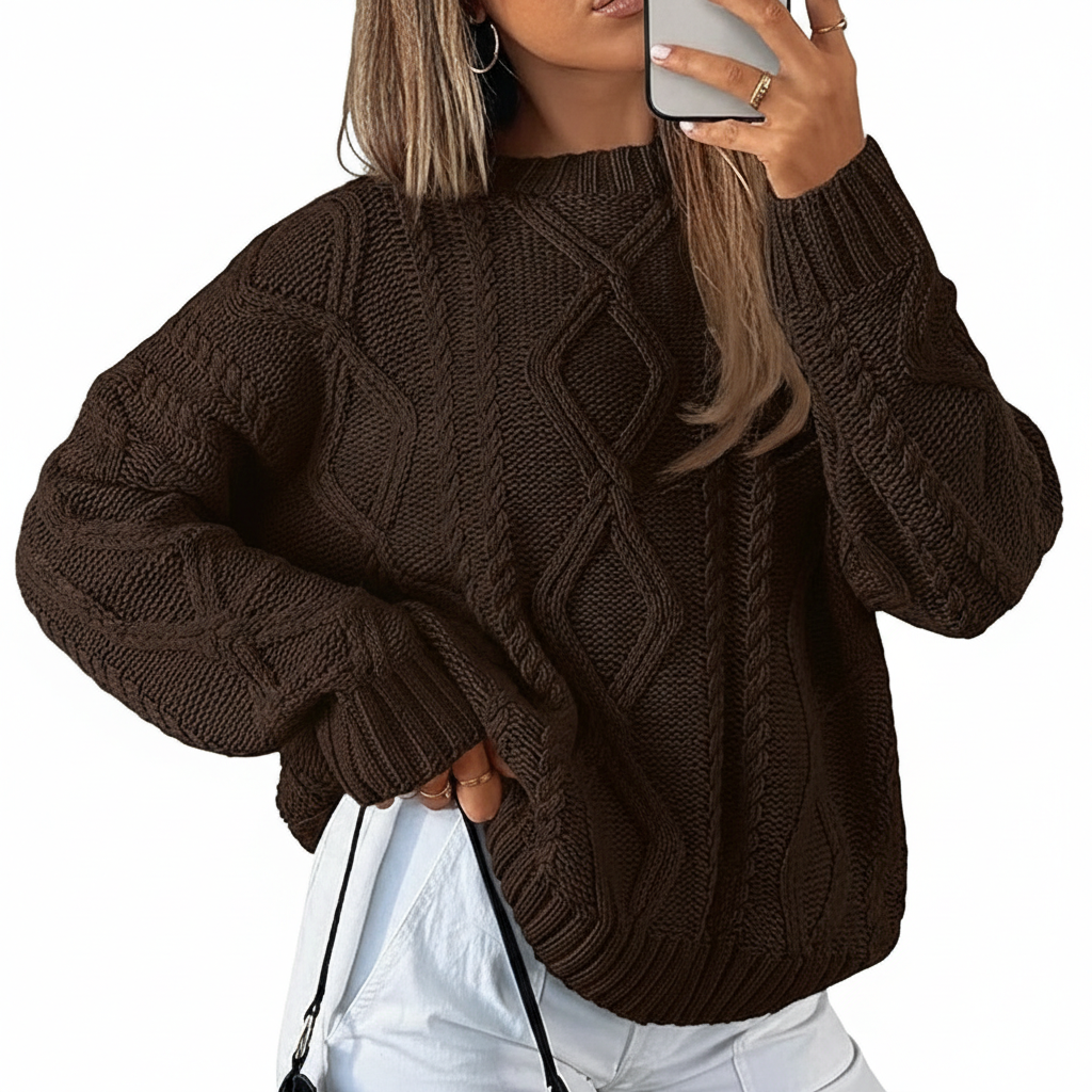 Oversized Cable Knit Sweater Crewneck Cozy Fall Pullover Top For Women - Image 11