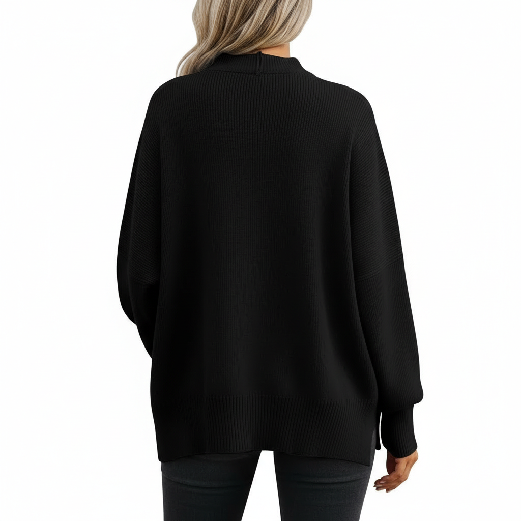 Oversized Batwing Knit Side Slit Pullover Sweater For Women - Image 2