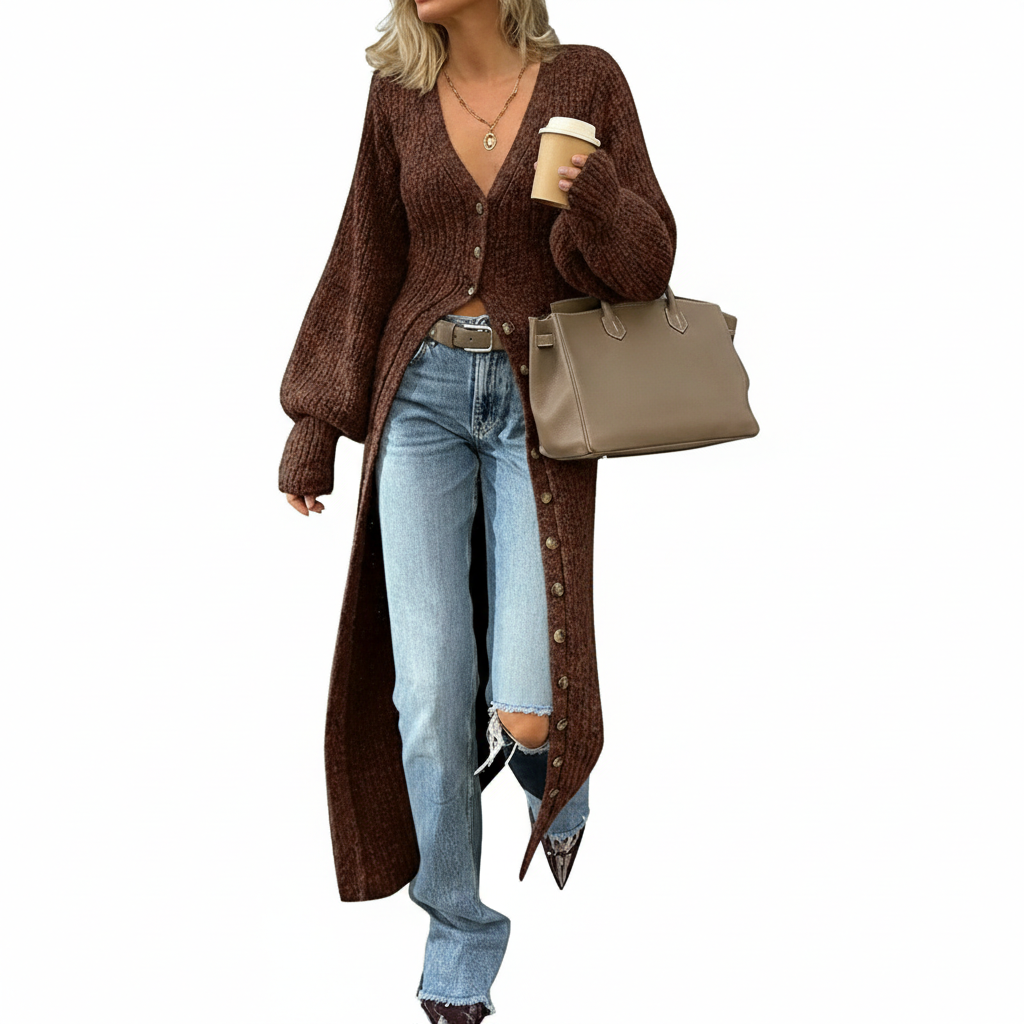 Long Sleeve Button Front Chunky Style Knit Cardigan Sweater Coat - Image 10