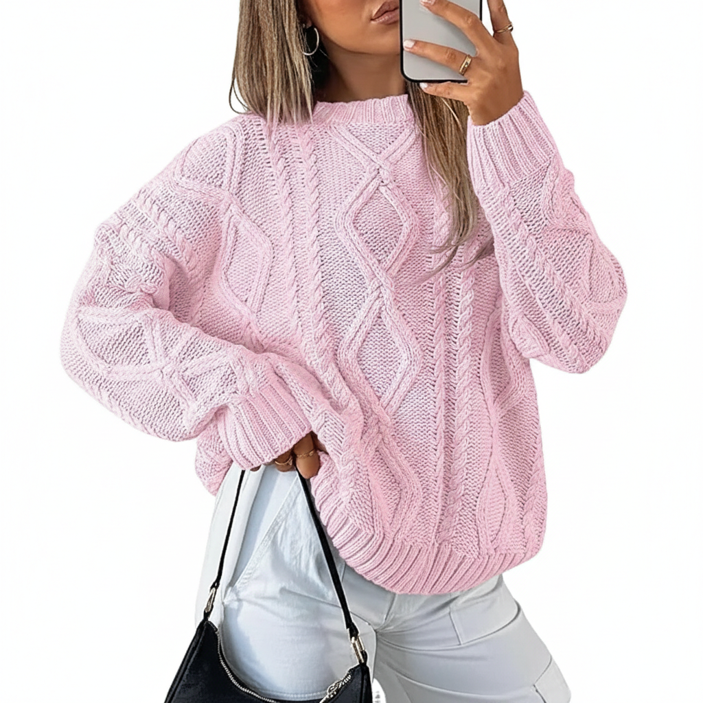 Oversized Cable Knit Sweater Crewneck Cozy Fall Pullover Top For Women - Image 17