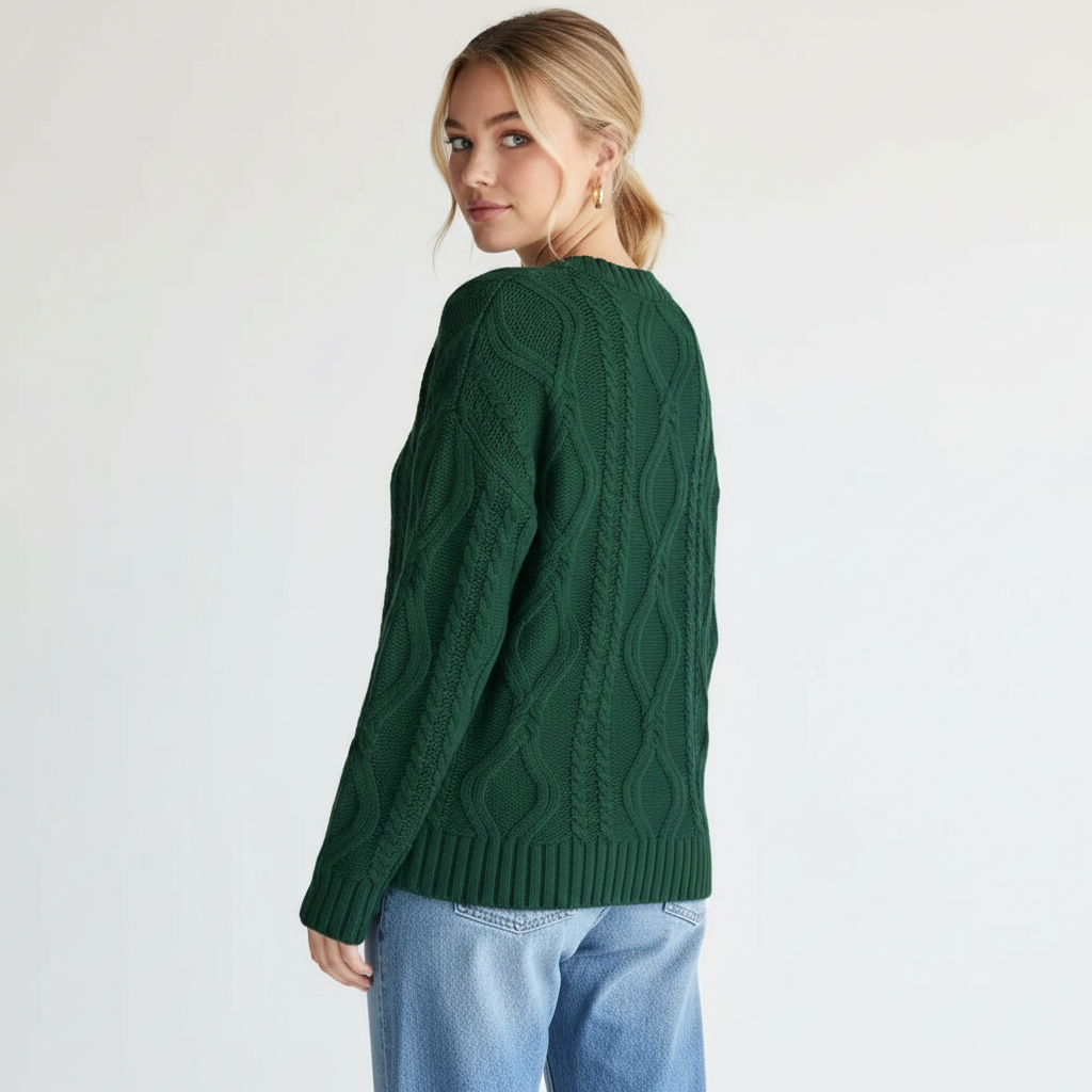 Oversized Cable Knit Sweater Crewneck Cozy Fall Pullover Top For Women - Image 10