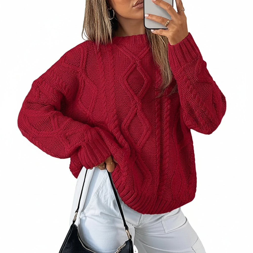 Oversized Cable Knit Sweater Crewneck Cozy Fall Pullover Top For Women - Image 19