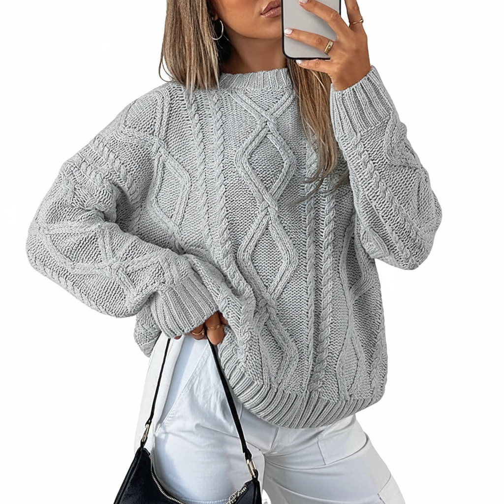 Oversized Cable Knit Sweater Crewneck Cozy Fall Pullover Top For Women - Image 21