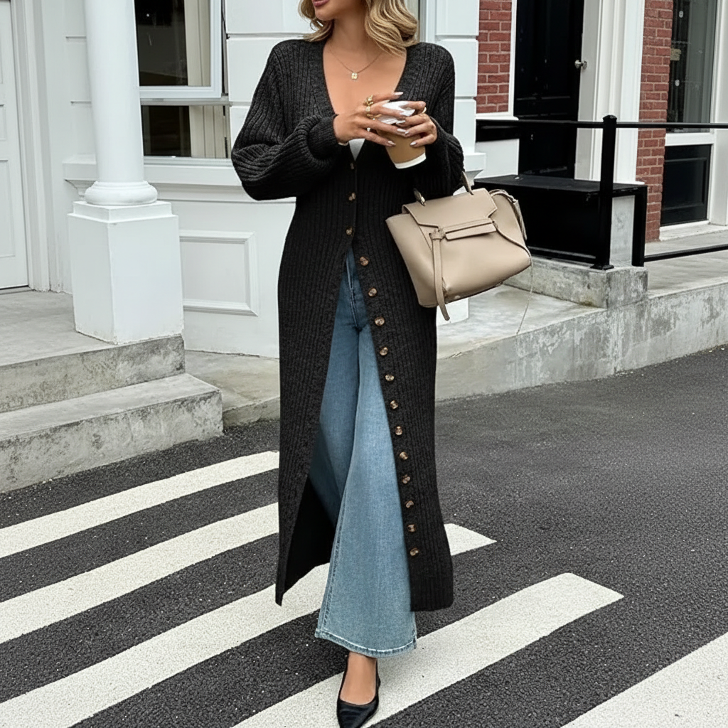 Long Sleeve Button Front Chunky Style Knit Cardigan Sweater Coat - Image 4