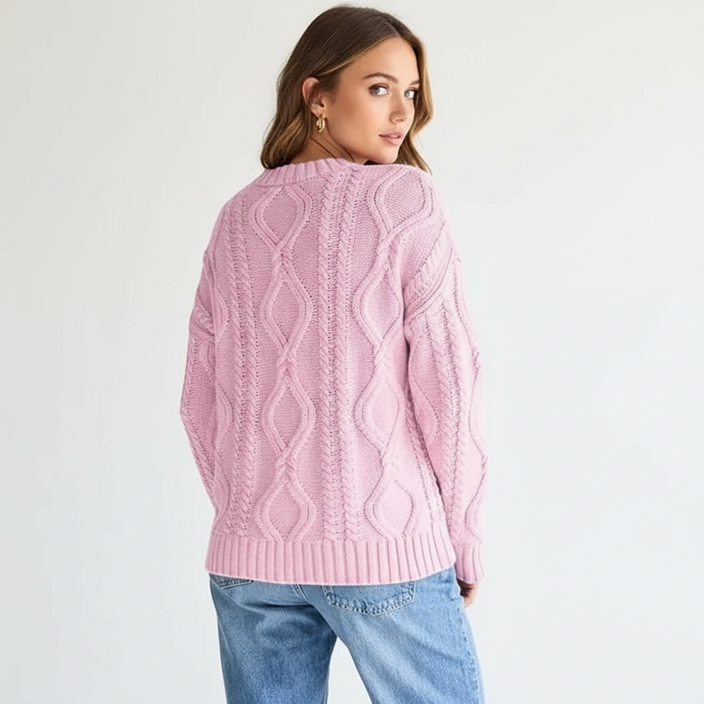 Oversized Cable Knit Sweater Crewneck Cozy Fall Pullover Top For Women - Image 18