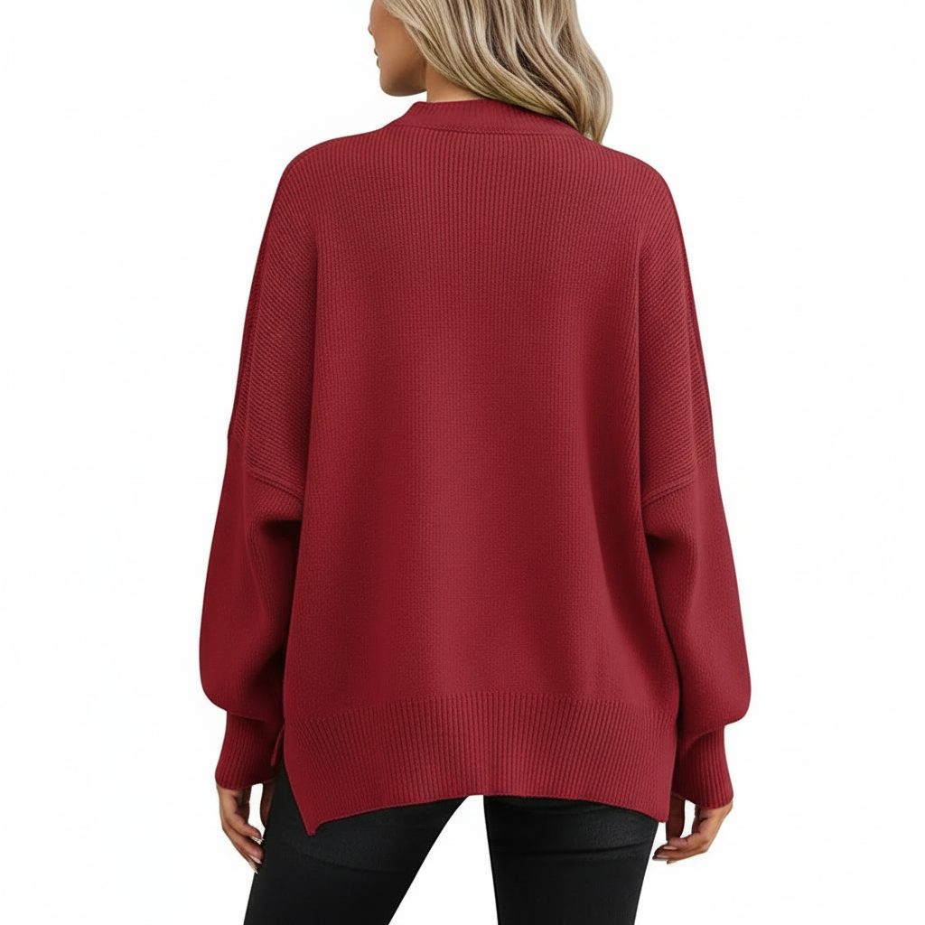 Oversized Batwing Knit Side Slit Pullover Sweater For Women - Image 14