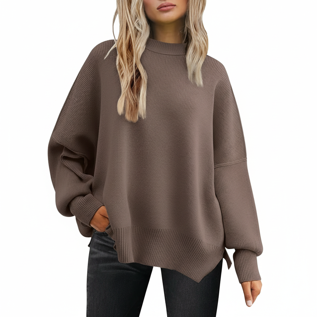 Oversized Batwing Knit Side Slit Pullover Sweater For Women - Image 7