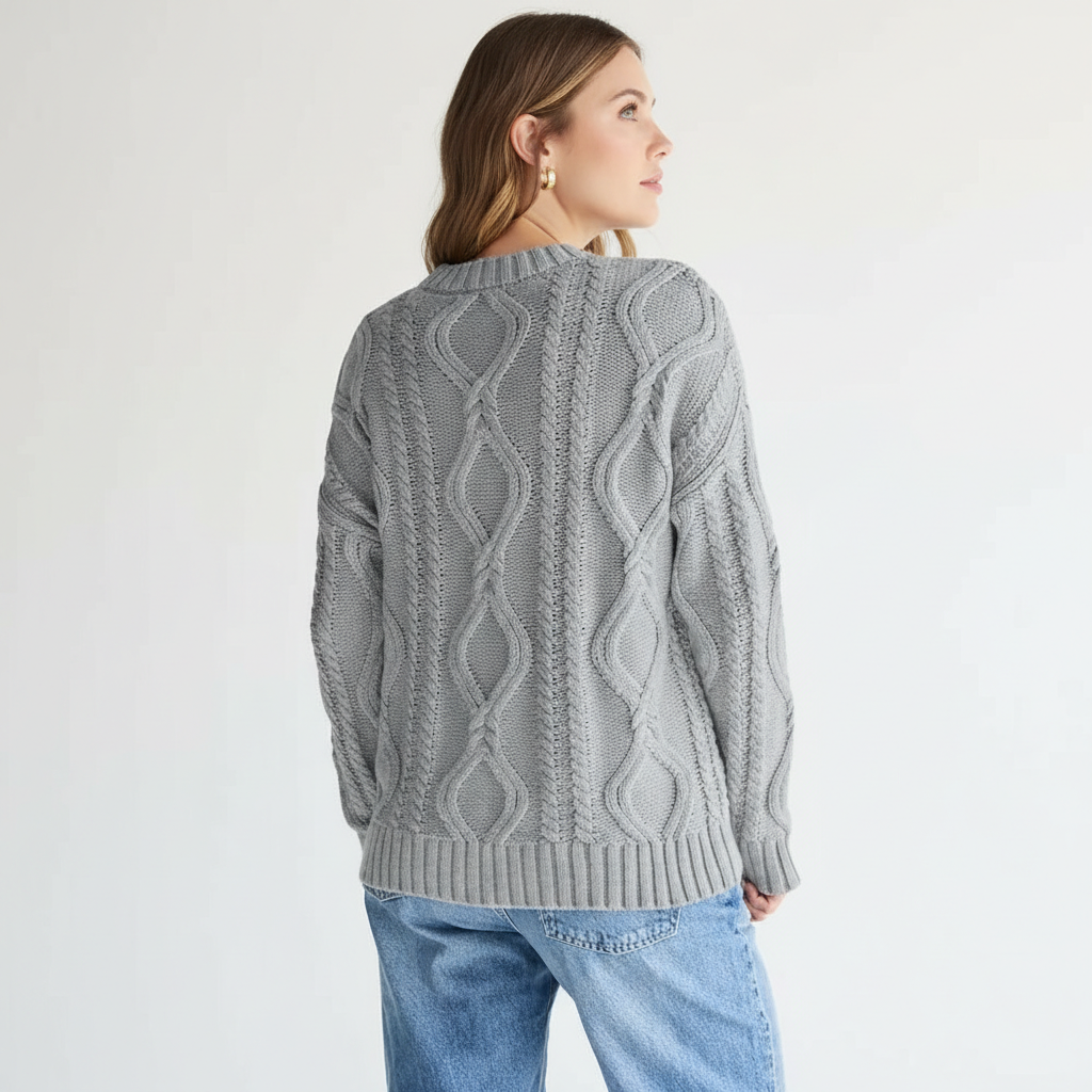 Oversized Cable Knit Sweater Crewneck Cozy Fall Pullover Top For Women - Image 22