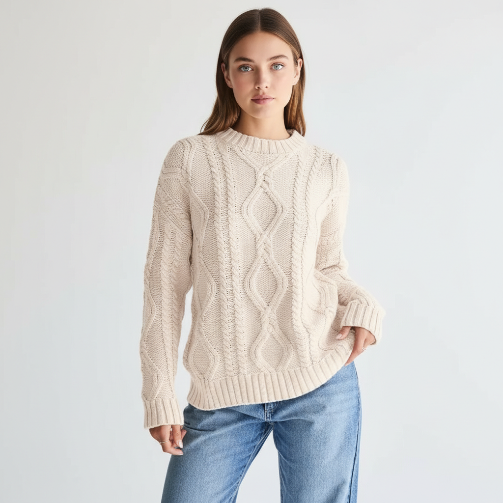 Oversized Cable Knit Sweater Crewneck Cozy Fall Pullover Top For Women - Image 3