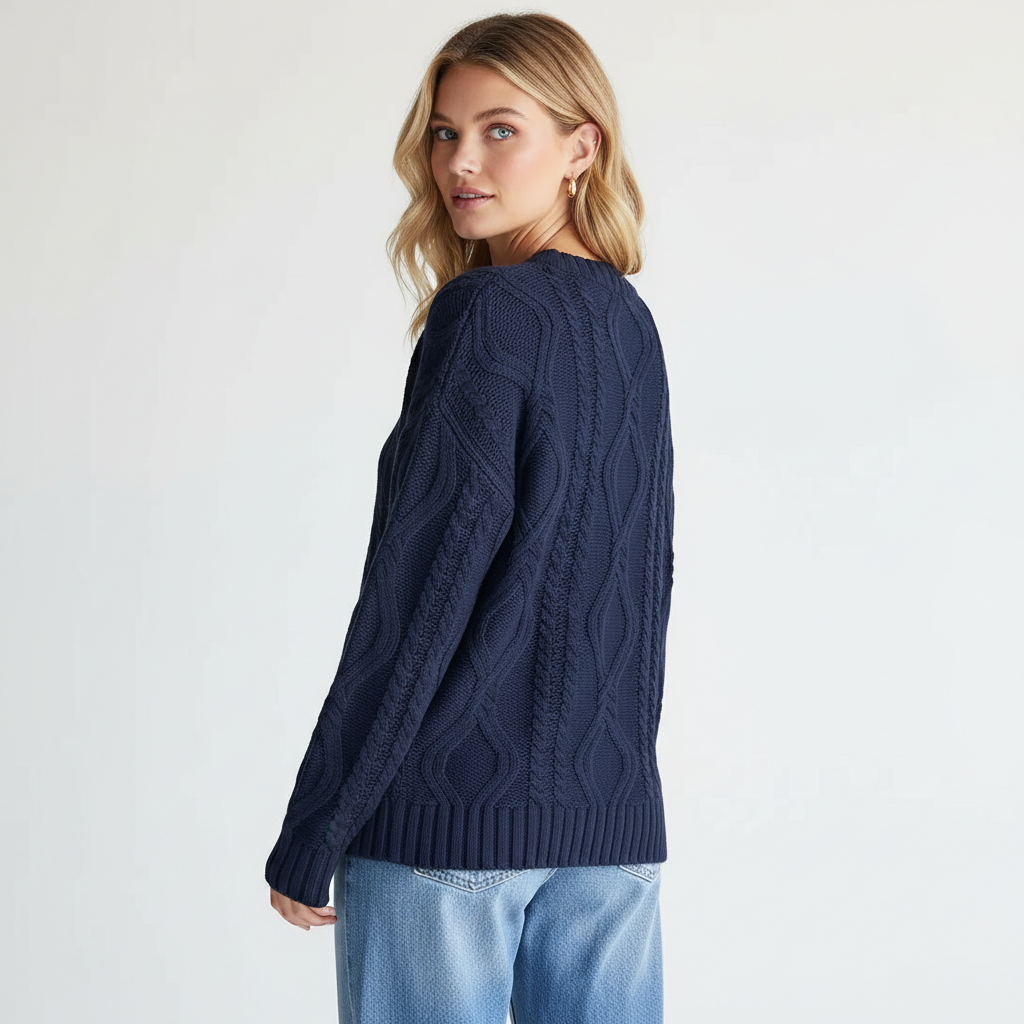 Oversized Cable Knit Sweater Crewneck Cozy Fall Pullover Top For Women - Image 14