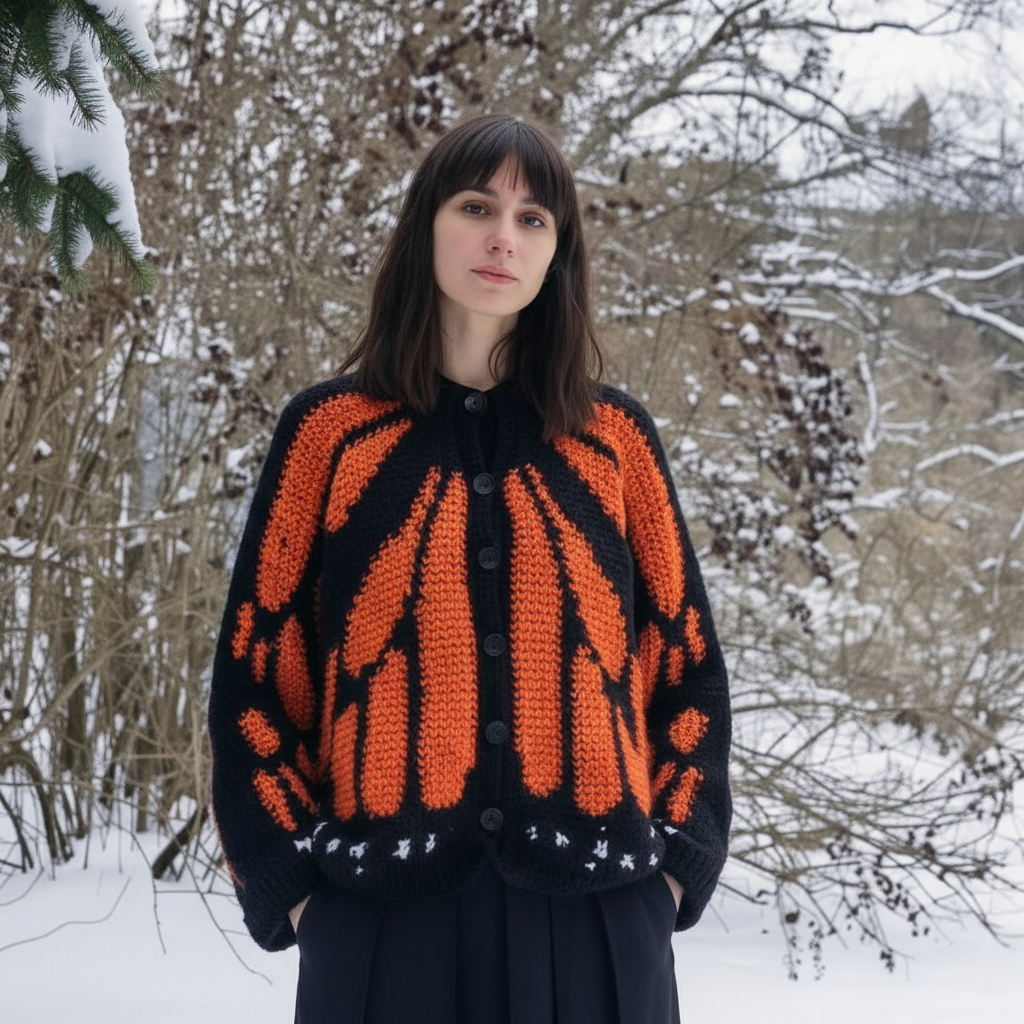 Oversized Butterfly Pattern Cardigan For Women - Image 3
