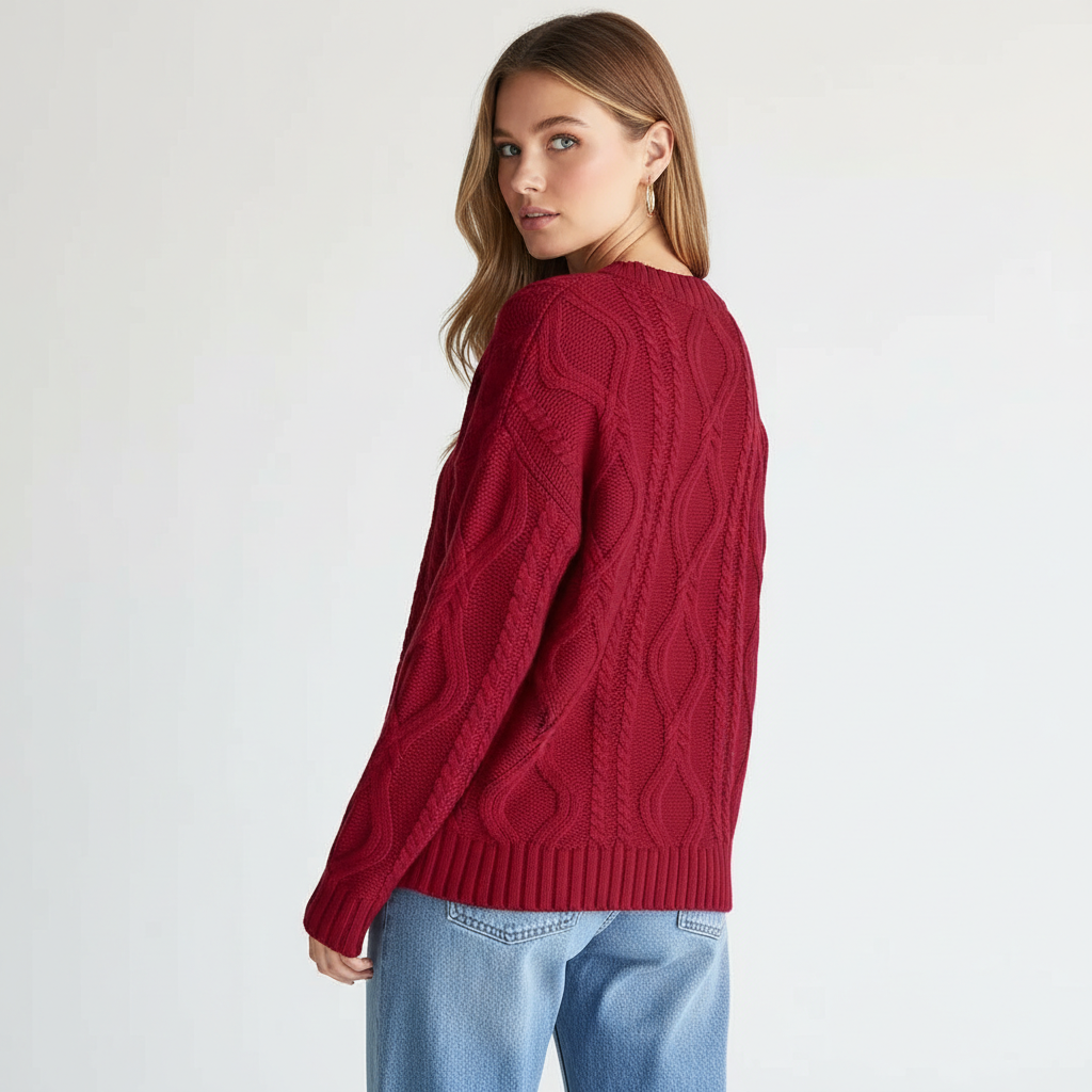 Oversized Cable Knit Sweater Crewneck Cozy Fall Pullover Top For Women - Image 20