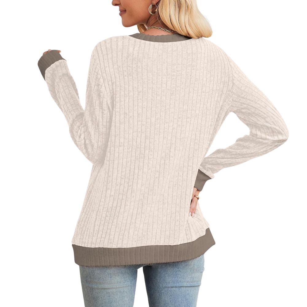 Long Sleeve Knit Sweater Top With Color Block Design And Loose Fit For Women - Image 16