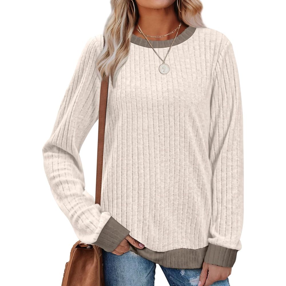 Long Sleeve Knit Sweater Top With Color Block Design And Loose Fit For Women - Image 15