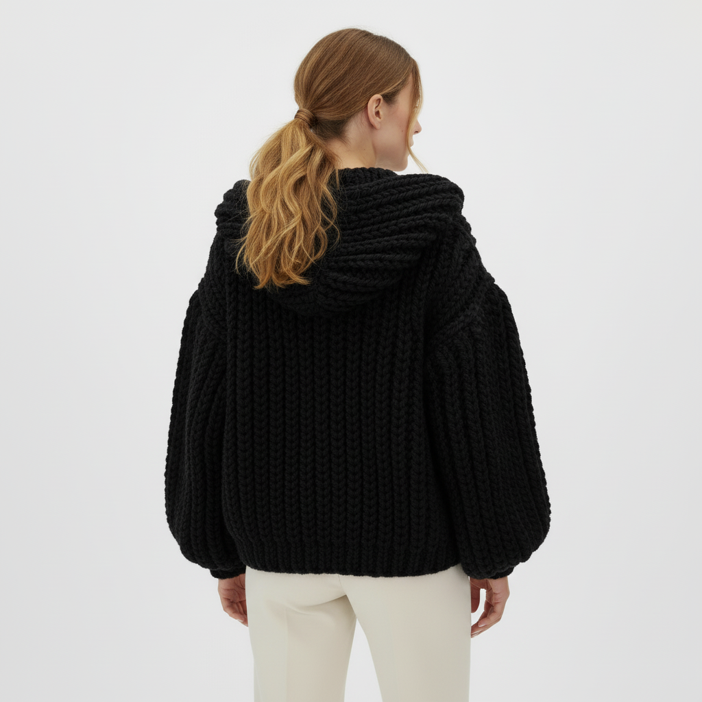 Oversized Cable Knit Hooded Open Front Cardigan For Women - Image 17
