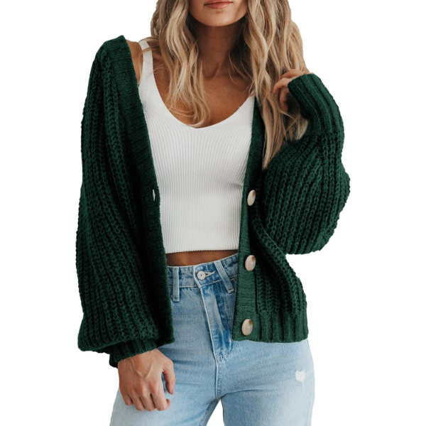 Women's Chunky Knit Open Front Sweater Long Sleeve Button Loose Short Cardigan Outerwear Coats - Image 44